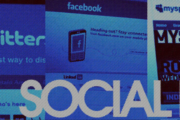 social text infront of facebook webpage